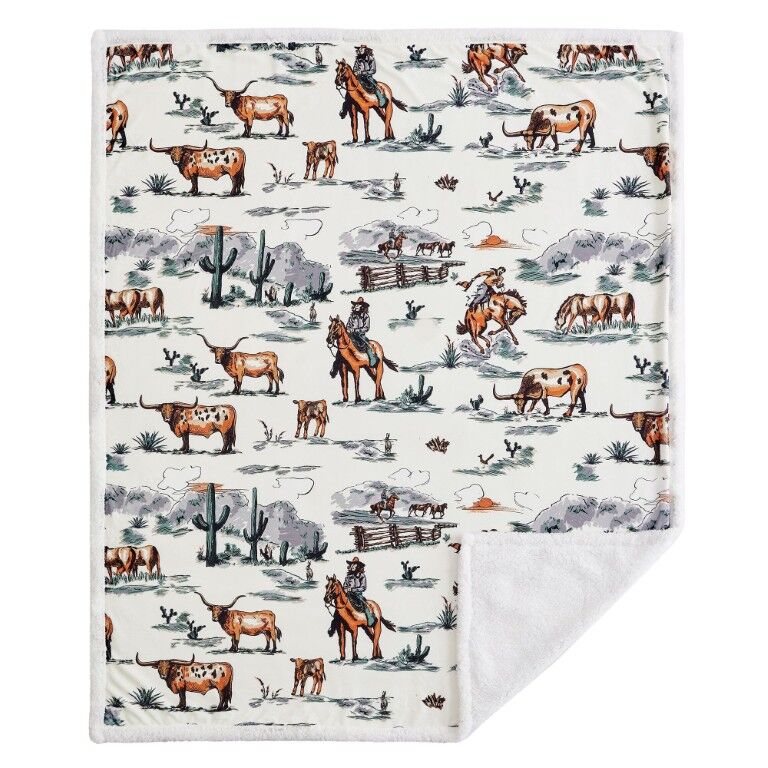 Paseo Road Ranch Life Duffle Bag Western Toile Campfire Sherpa Throw, 54-In x 68-In