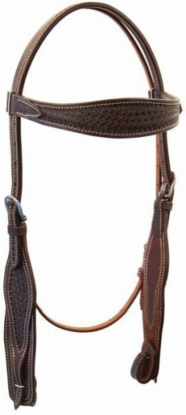 Buffalo Leather Basket Stamp Headstall - Brown, 18 in X 10 in