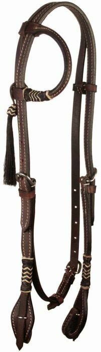 Buffalo Leather Horse Hair Tassel Headstall - Brown, 18 in X 10 in