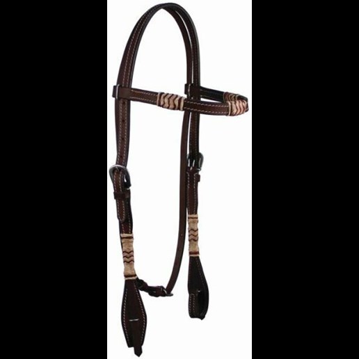 Buffalo Leather Headstall Browband W/ Rawhide - Brown, 18 in X 10 in
