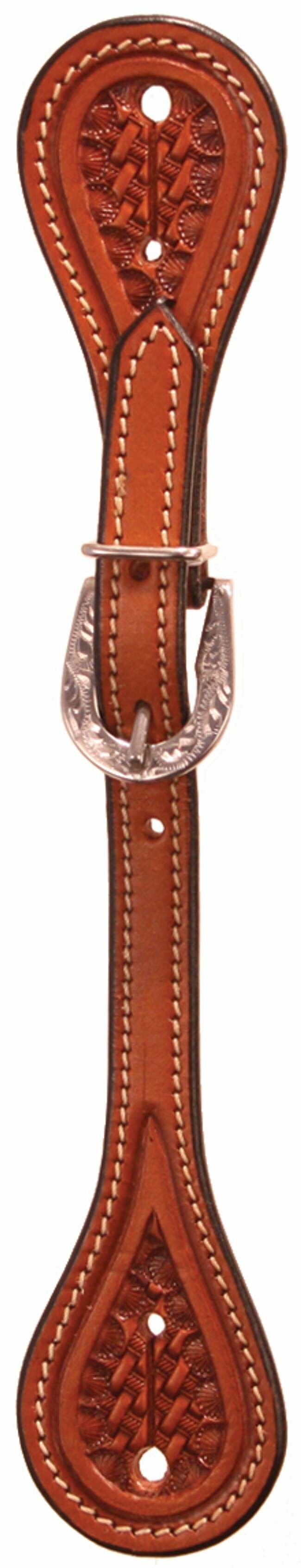 Buffalo Leather Tooled Spur Strap - Chestnut