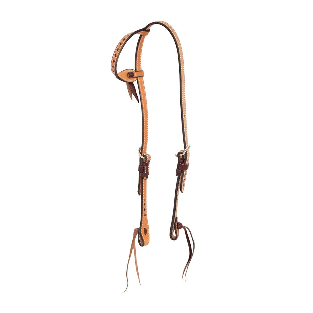 Cowboy Tack Roughout Saddle Leather Buckstitched Single Ear Headstall, 5/8-In