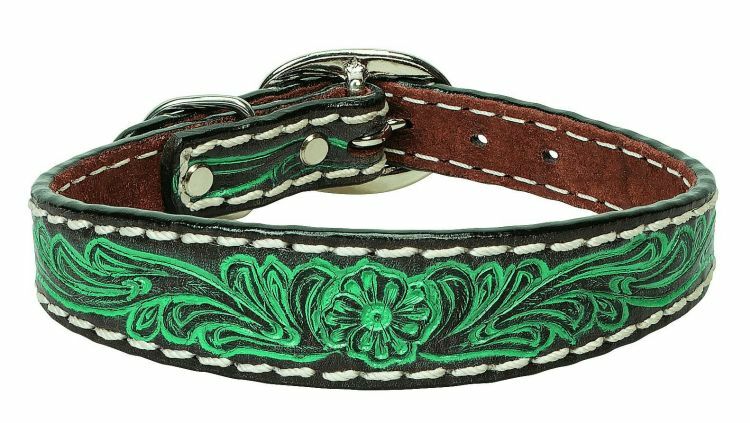 Weaver Leather Floral Tooled Collar - Turquoise, 1 X 19 in
