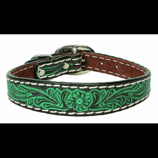 Weaver Leather Floral Tooled Collar - Turquoise, 1 X 19 in
