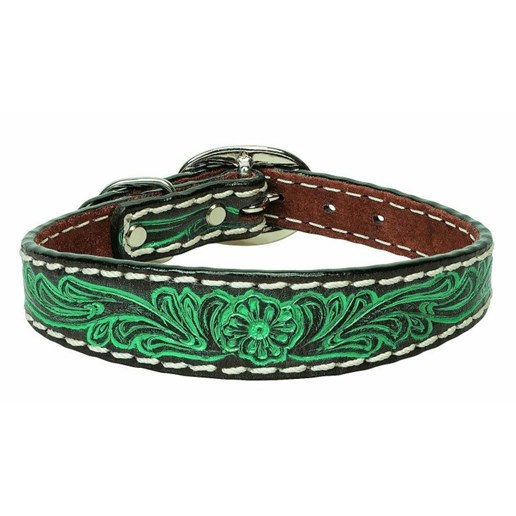 Weaver Leather Floral Tooled Collar - Turquoise, 1 X 19 in