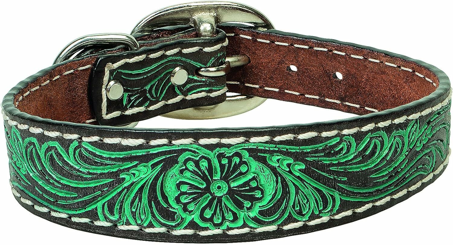 Weaver Leather Floral Tooled Collar - Turquoise, 1 X 21 in