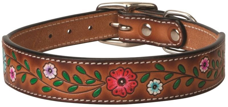 Weaver Leather Painted Floral Leather Dog Collar, 1-In x 21-In