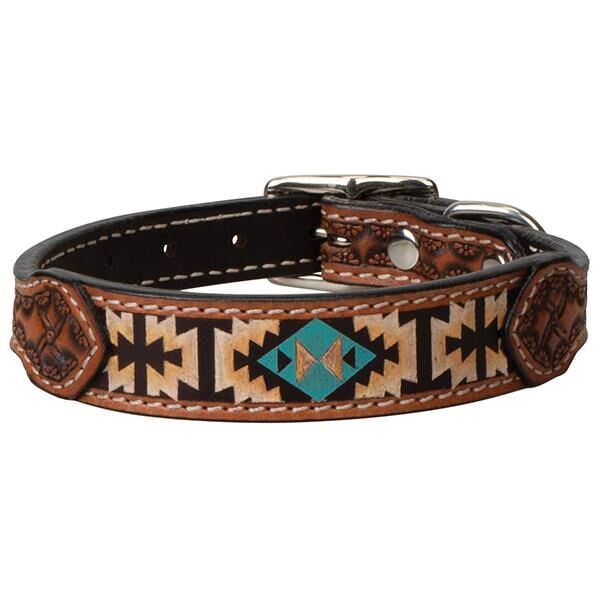 Weaver Leather Painted Aztec Leather Dog Collar, 3/4-In x 15-In