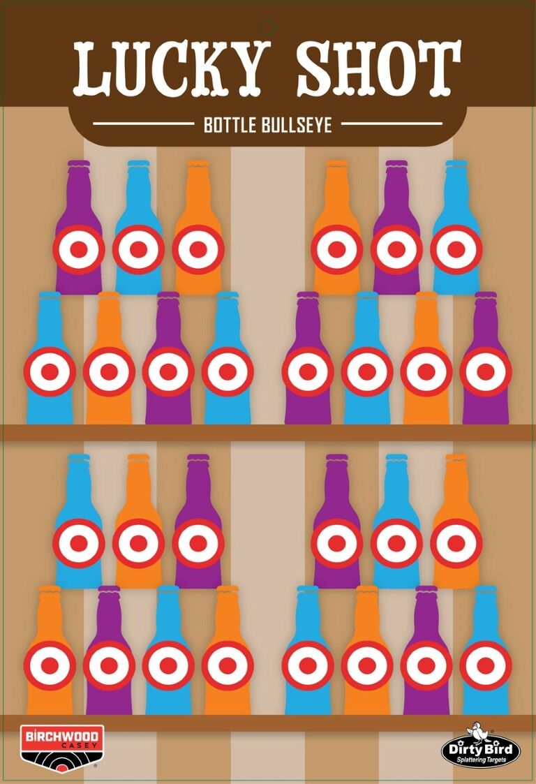 Birchwood Casey Lucky Shot Bottles Dirty Bird Target, 12-In x 18-In, 6-Pk
