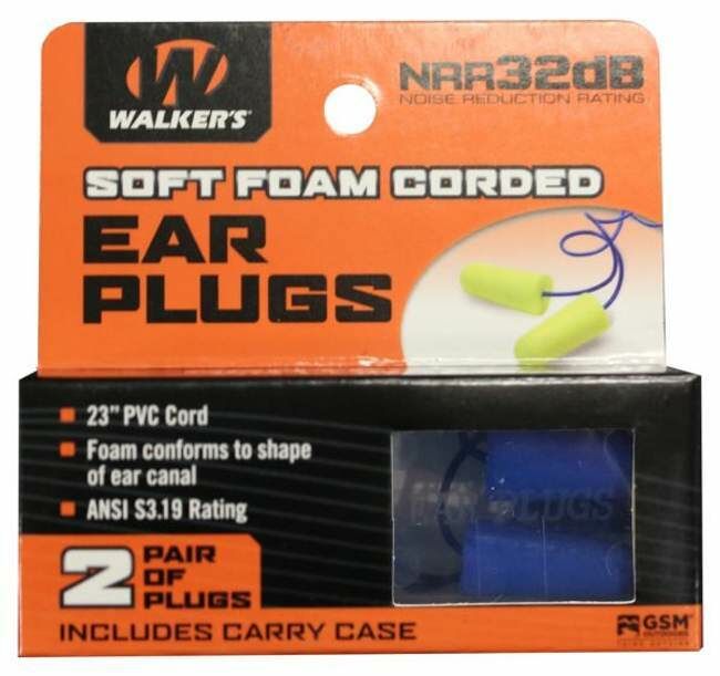 Walker's 2 Pack Corded Soft Foam Ear Plugs