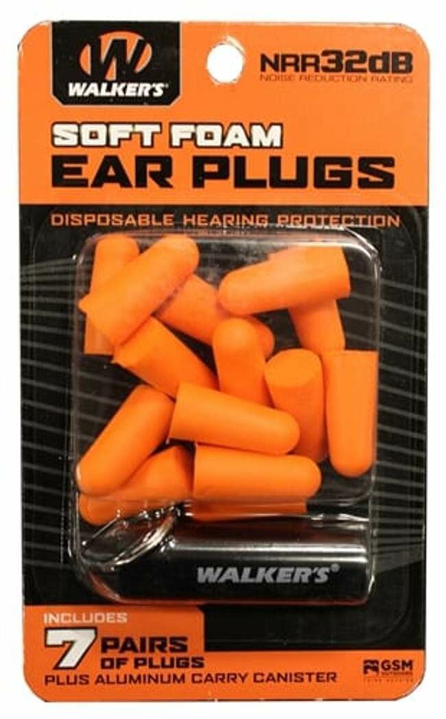 Walker's 7 Pair Soft Foam Ear Plugs With Aluminum Carry Canister - Orange
