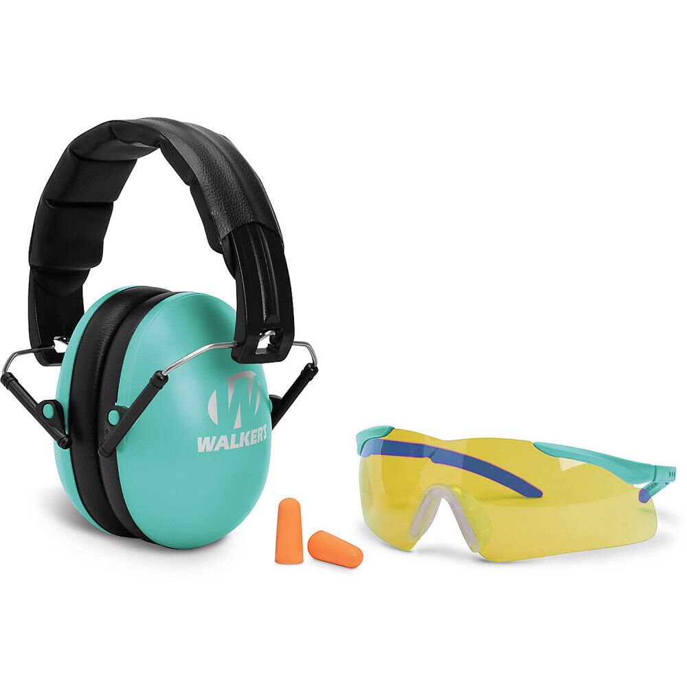 Walker's Youth/Women's Folding Ear Muff Safety Combo Kit Teal