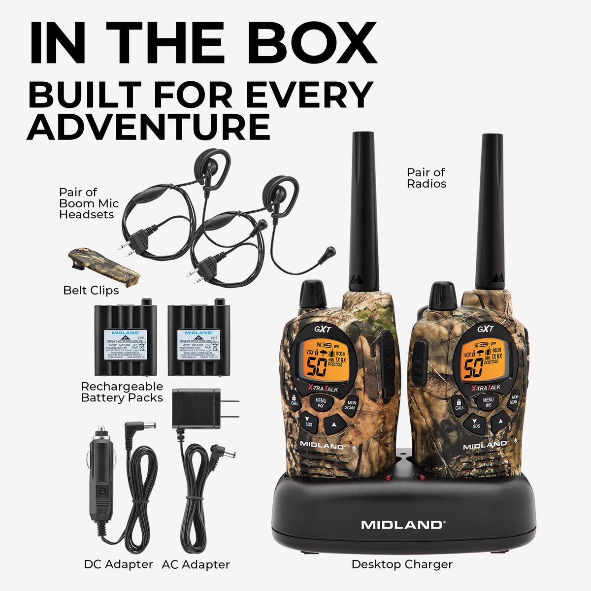 Midland GXT1050 GMRS Camo Walkie Talkie, 2-Pk
