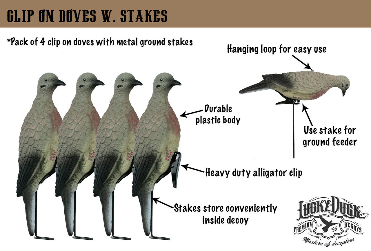 Lucky Duck Clip On Dove Decoys With Stakes, 4-Pk