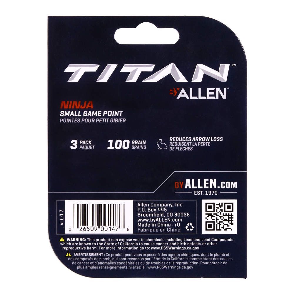 Allen Company Titan Ninja Small Game Archery Point 100 Grain, 3-Pk