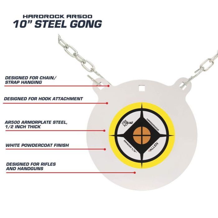 Allen EZ Aim Hardrock AR500 Steel Gong Shooting Target, 10-In