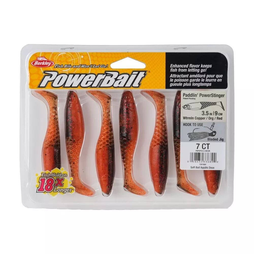 Berkley PowerBait Paddlin' PowerStinger Watermelon Copper/Orange With Red, 3 1/2-In, 7-Ct