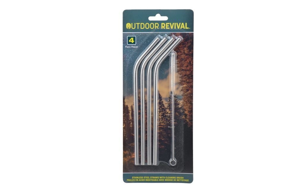 Outdoor Revival Stainless Steel Straws with Cleaning Brush, 4-Pk