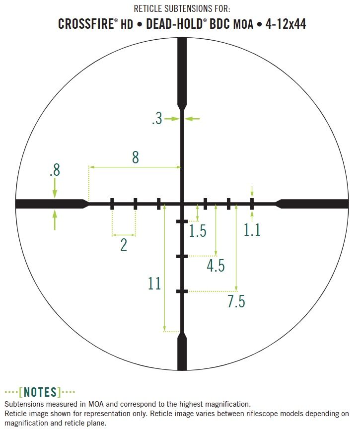 Vortex Crossfire HD 4-12x44 Dead-Hold BDC (MOA) Reticle 1-In Tube Scope