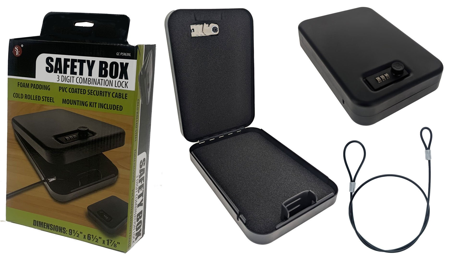 Sona Enterprises 3 Digit Combination Lock Safety Box, 9 1/2-In x 6 1/2-In x 1 7/8-In