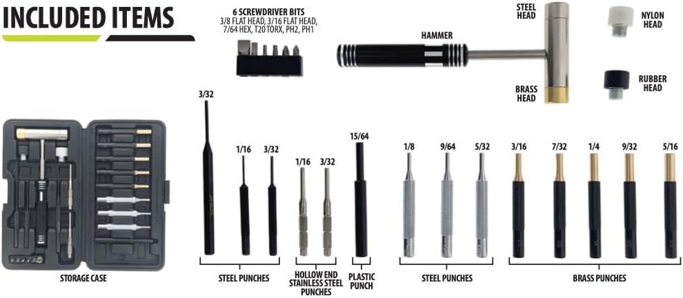 Sona Enterprises Punch Tool Kit With Dual Head Hammer, 24-Pc