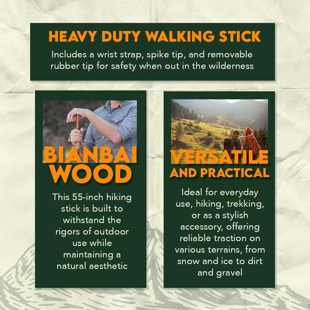 Sona Enterprises Natural Wood Walking Stick With Deer Design, 55-In