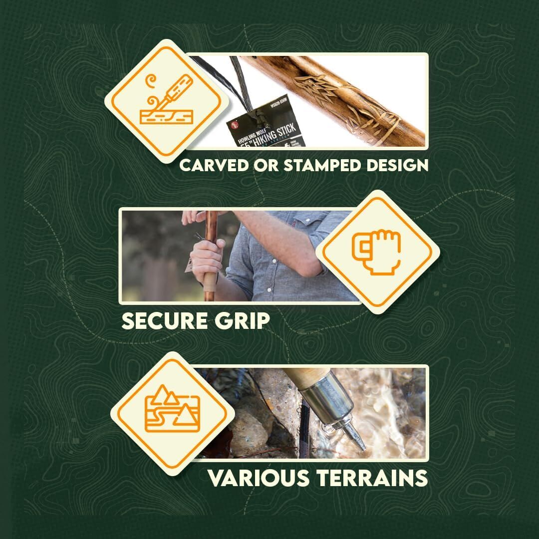 Sona Enterprises Natural Wood Walking Stick With Deer Design, 55-In