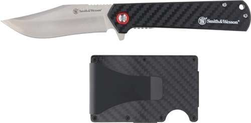 Smith & Wesson Carbon Fiber Folding Knife And Wallet Combo, 3.3-In