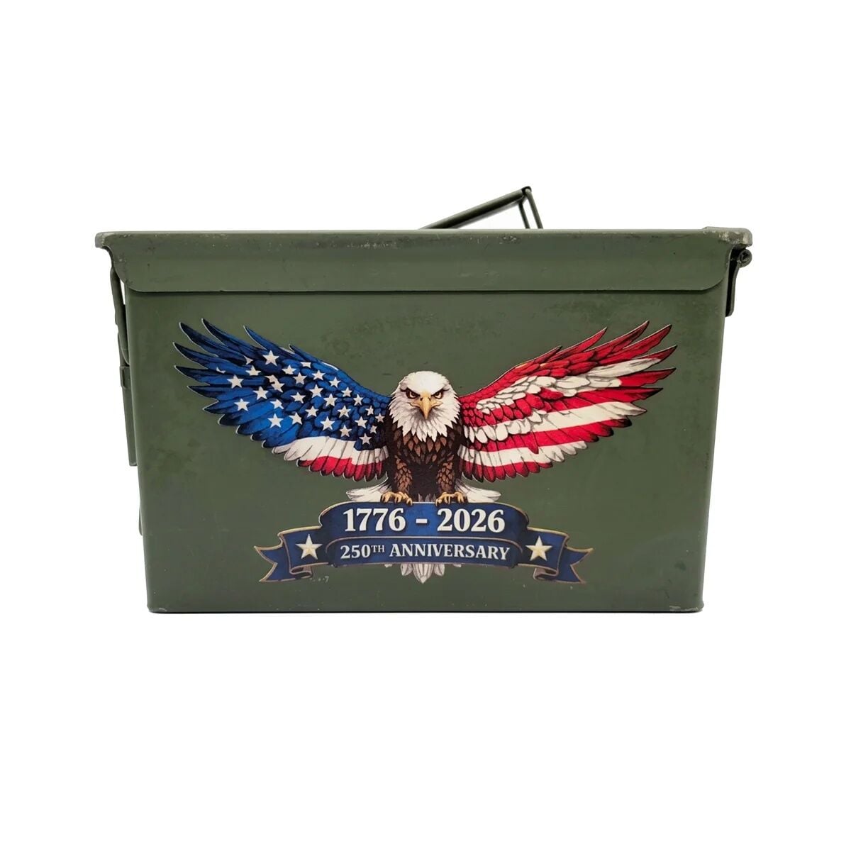 Ammo Can Man 50 Cal Used Grade 1 Ammo Can with UV Printed Eagle 250th Anniversary