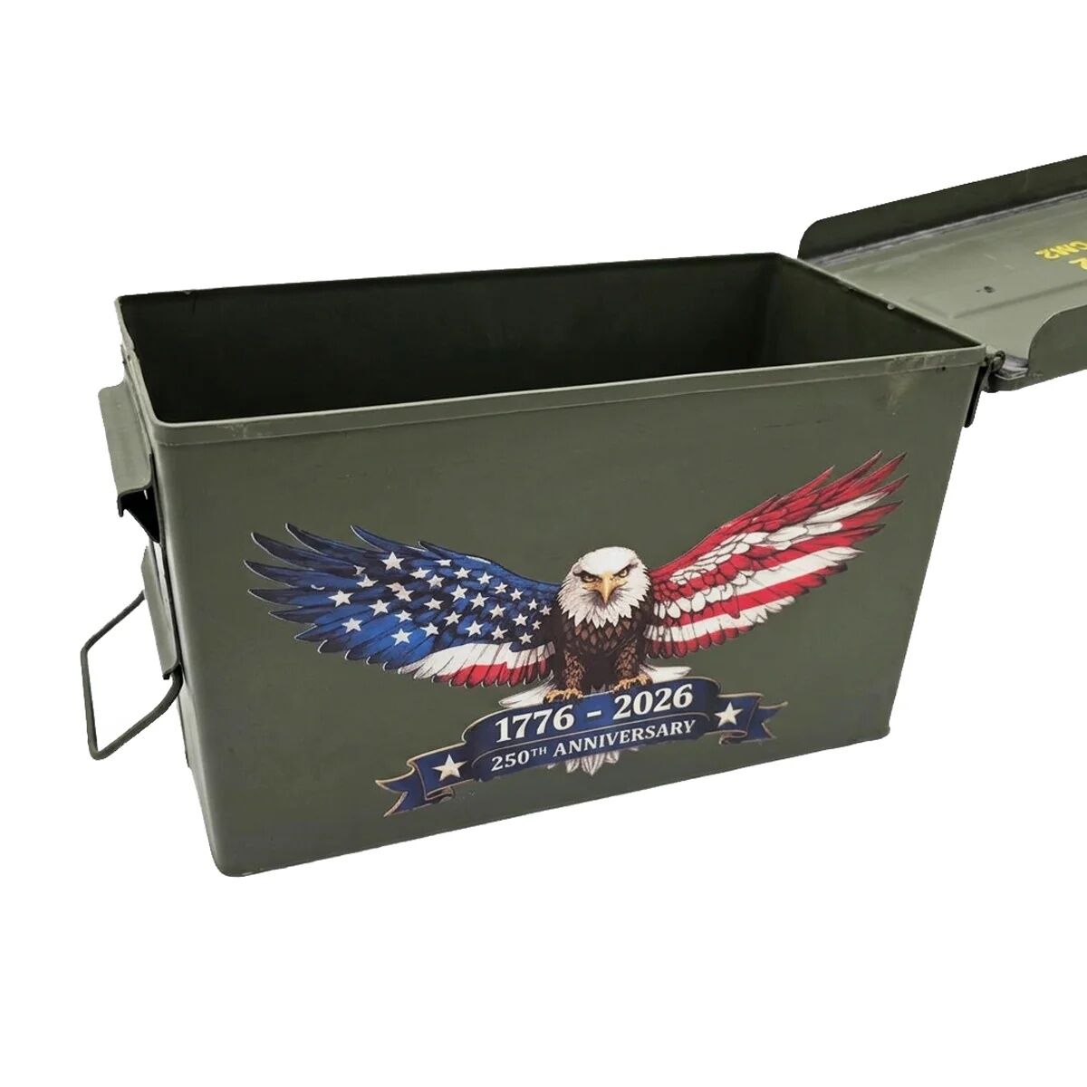 Ammo Can Man 50 Cal Used Grade 1 Ammo Can with UV Printed Eagle 250th Anniversary