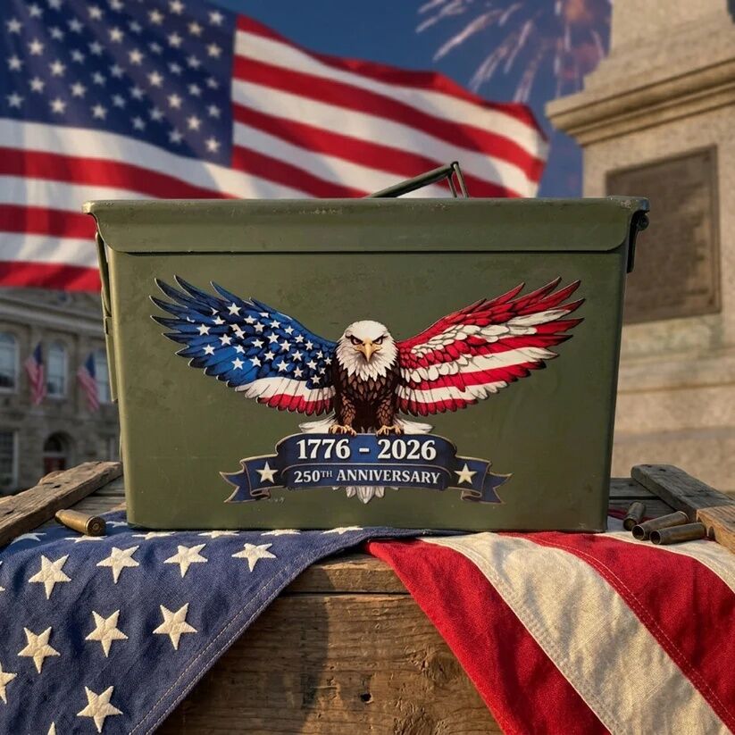 Ammo Can Man 50 Cal Used Grade 1 Ammo Can with UV Printed Eagle 250th Anniversary