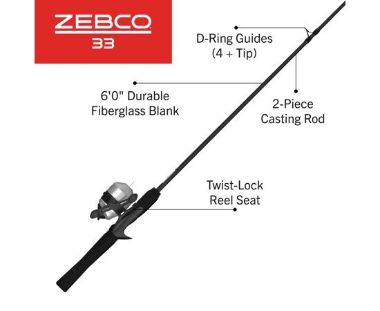 Zebco 33 Silver Medium Spincast Combo, 6-Ft
