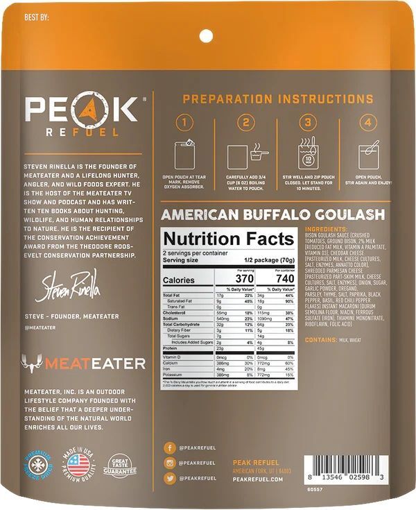 Peak Refuel MeatEater American Buffalo Goulash Freeze Dried Meal