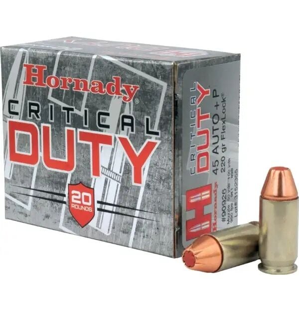 Hornady Critical Duty .45 Auto +P, 220 Grain FlexLock Pistol Ammo, 20-Rd