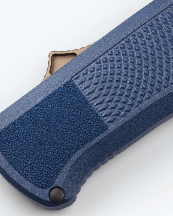 Benchmade Shootout Crater Blue Grivory Handle Tanto Blade Knife, 3.5-In