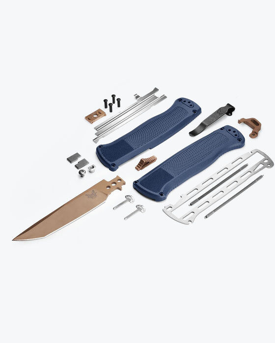 Benchmade Shootout Crater Blue Grivory Handle Tanto Blade Knife, 3.5-In