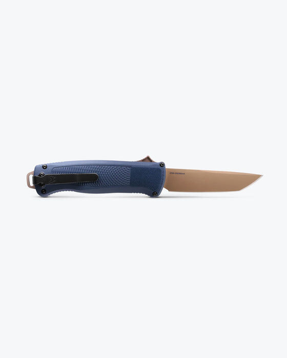 Benchmade Shootout Crater Blue Grivory Handle Tanto Blade Knife, 3.5-In