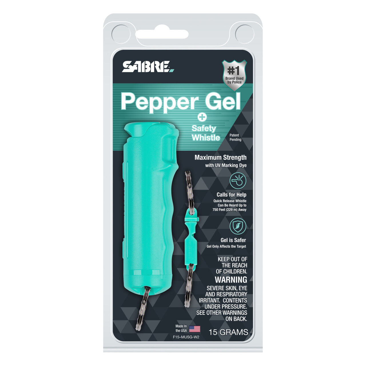 Sabre 2 In 1 Pepper Gel With Detachable Safety Whistle Keychain Mint