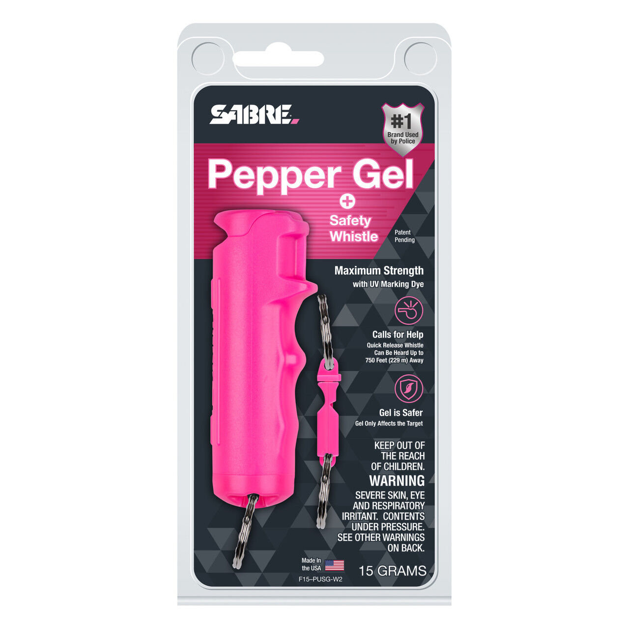 Sabre Pink 2-In-1 Pepper Gel With Detachable Safety Whistle Keychain
