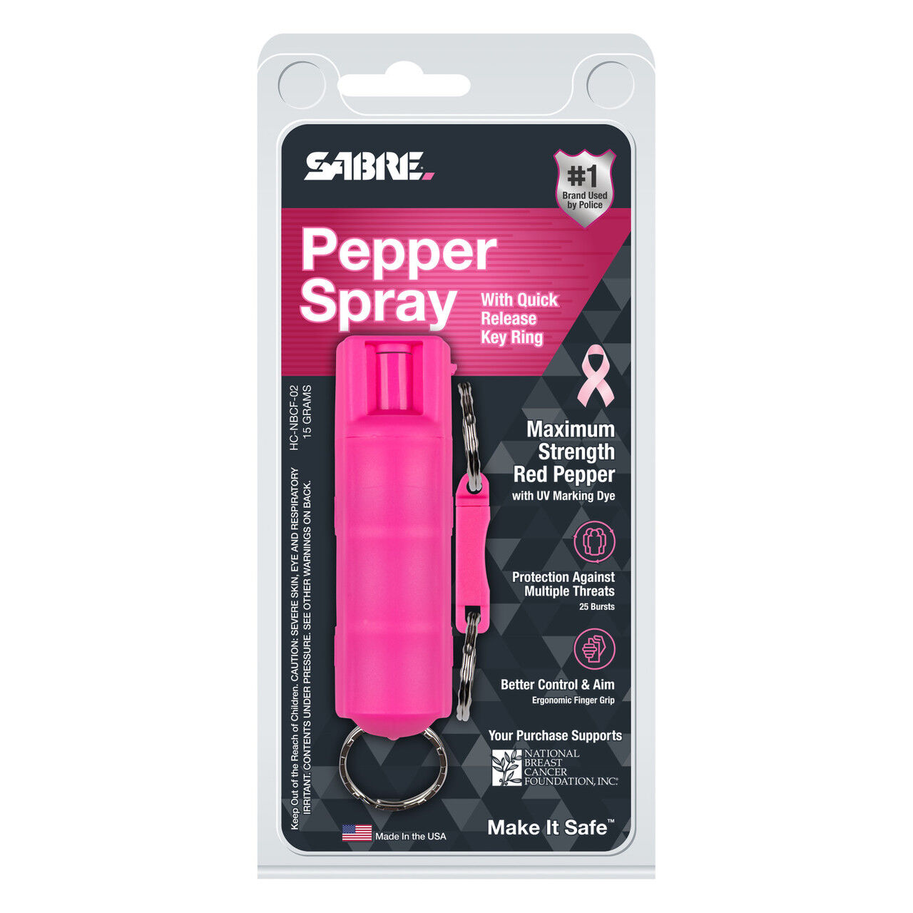 Sabre Pink Pepper Spray With Quick Release Key Ring