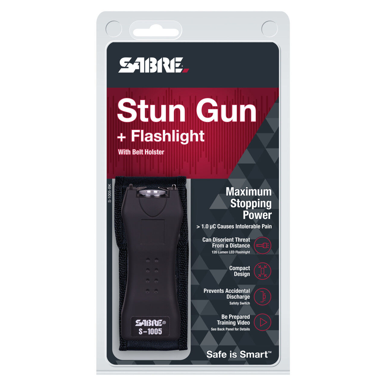 Sabre 2-in-1 Black Stun Gun And Flashlight With Belt Holster