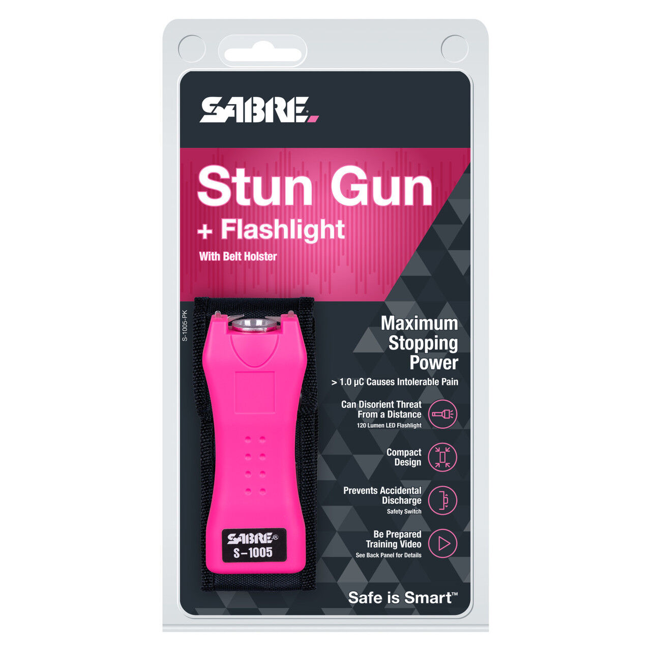 Sabre 2-in-1 Pink Stun Gun And Flashlight With Belt Holster