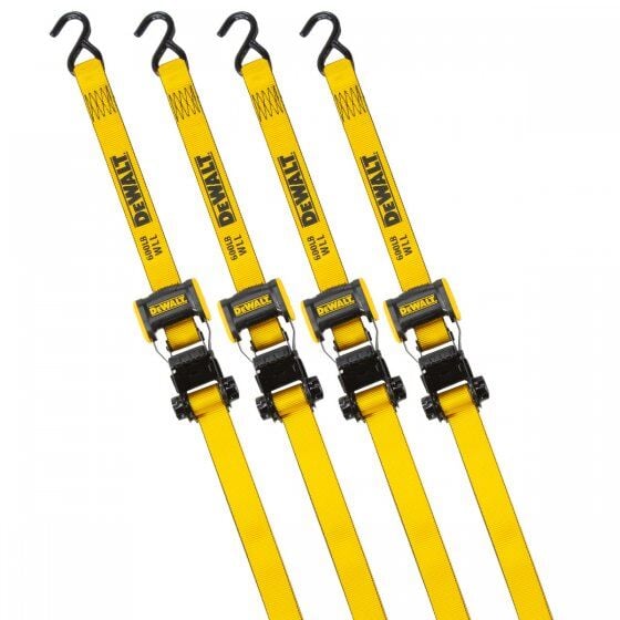 DEWALT Ratchet Tie-Down Straps, 1800 lbs., Yellow, 1.25 in. x 12 ft., 4 pack
