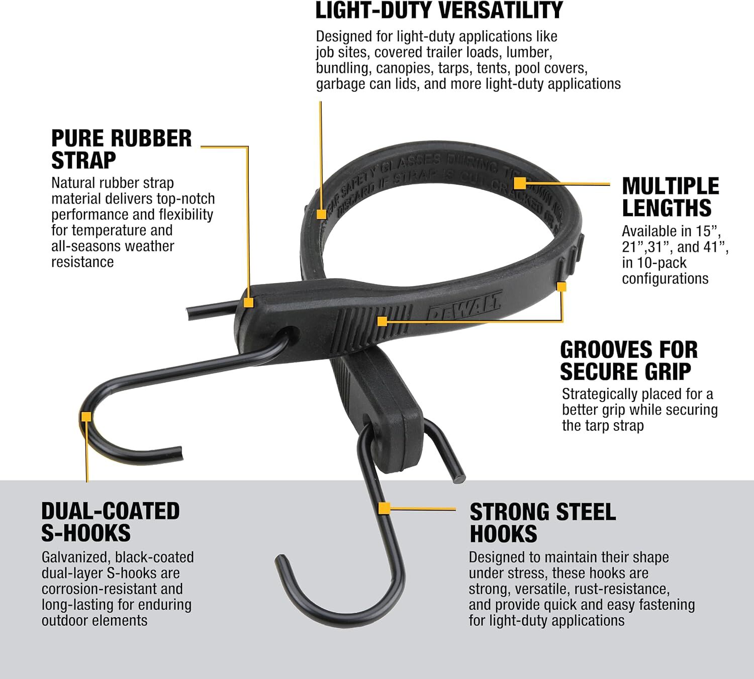 DeWalt Rubber Tarp Straps, 15-In, 10-Pk