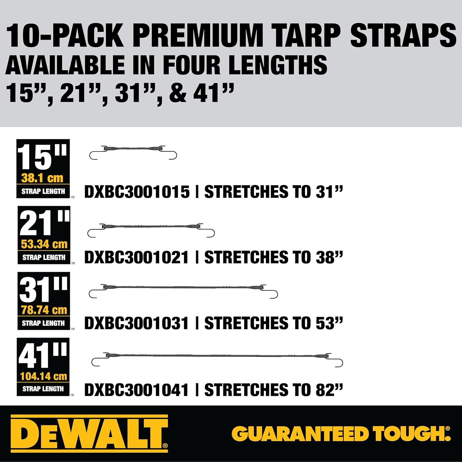 DeWalt Rubber Tarp Straps, 21-In, 10-Pk