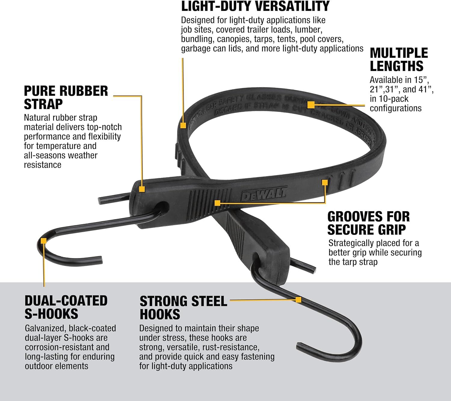 DeWalt Rubber Tarp Straps, 21-In, 10-Pk