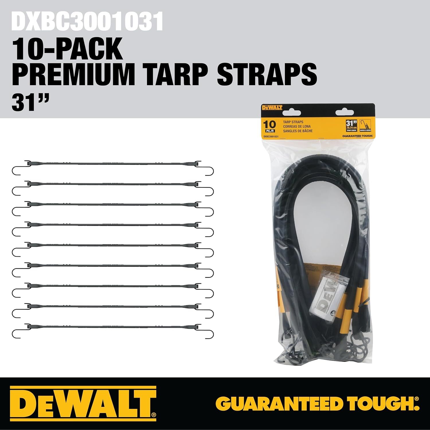 DeWalt Rubber Tarp Straps, 31-In, 10-Pk