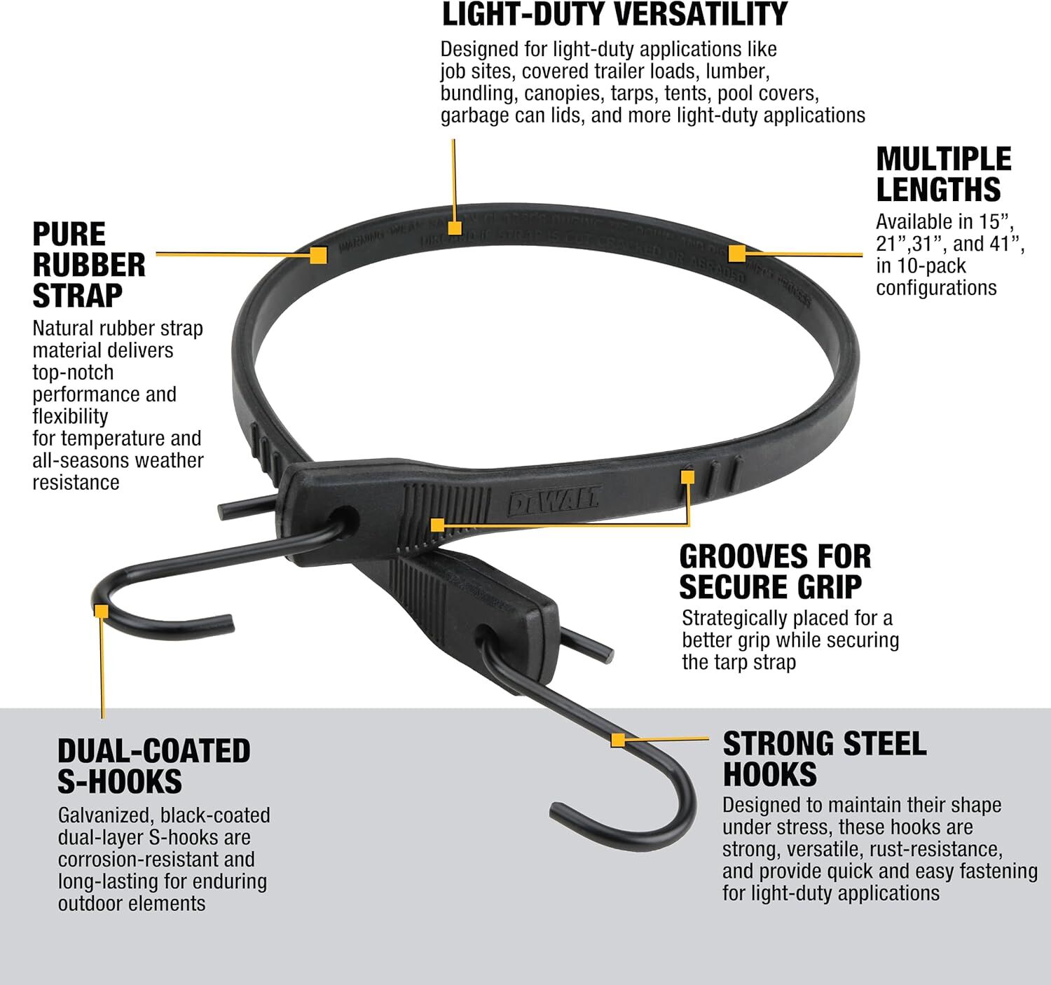 DeWalt Rubber Tarp Straps, 41-In, 10-Pk