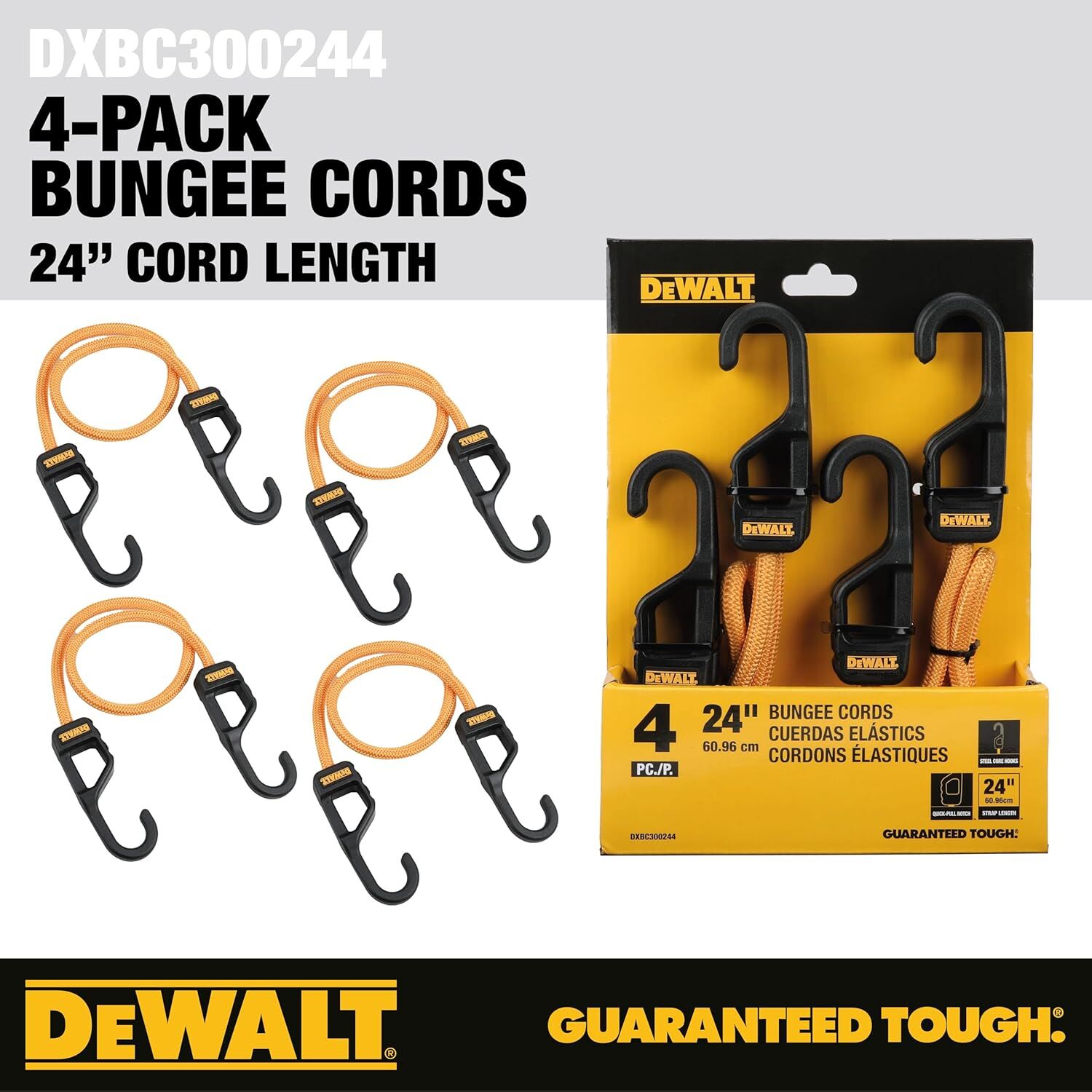 DeWalt Heavy Duty Bungee Cords, 24-In, 4-Pk