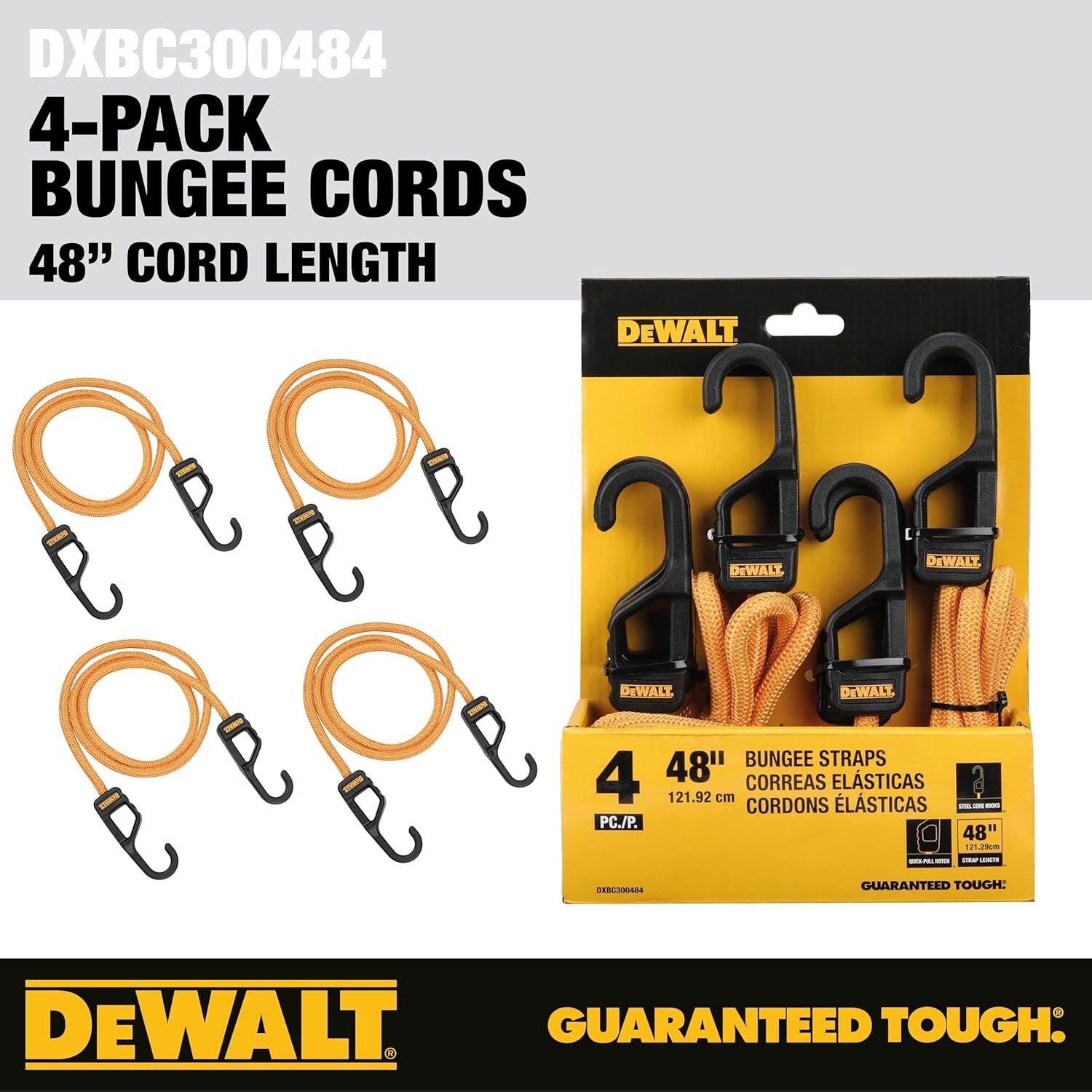 DeWalt Heavy Duty Bungee Cords, 48-In, 4-Pk